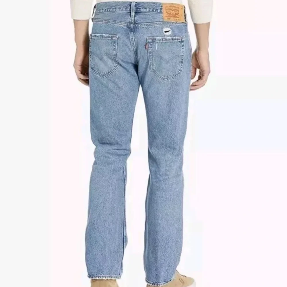 Levi's 501 Denim Blue Men Jeans Distressed/Destroyed 34x34 Straight Button Fly - Picture 2 of 16